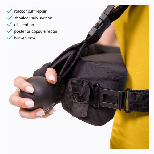 BraceAbility Abduction Shoulder Sling - Rotator Cuff Immobilizer Brace with Padded Relief Support Wedge and Ball for Right or Left Arm Pain From Post-Surgery or Tear Recovery and Subluxation (Medium)