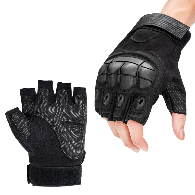 GCSIOM Tactical Fingerless Gloves Breathable, Non-Slip, Impact Resistant, Suitable for Outdoor Cycling, Motorcycle Riding, Rock Climbing (Black, X-Large)