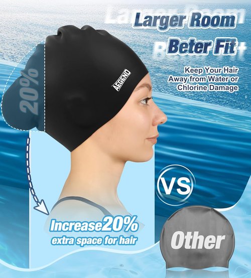 Aegend Swim Caps - Durable Silicone Swim Hats for Long Hair | Waterproof & Easy to Wear