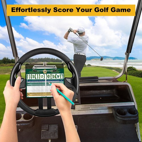 LEAPGOMAX Golf Cart Scorecard Holder with Pen Holder on Golf Cart Steering Wheel for EZGO Club Car Yamaha Golf Carts Black（Note Do Not Include Golf Cart Steering Wheel