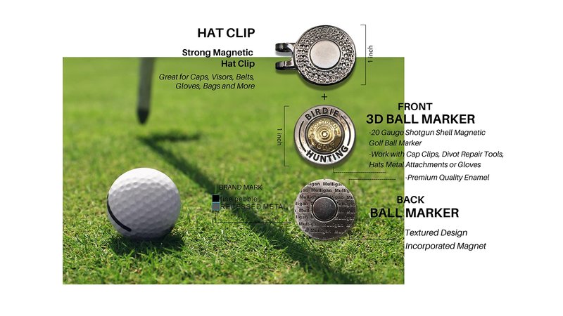 Mulligan Hooligan Golf Ball Marker + Magnetic Hat Clip, Funny and Unique Golf Gift, Premium Quality, The Perfect for Your Favorite Golfer, Golf Accessories for Any Occasions (Birdie Hunting)