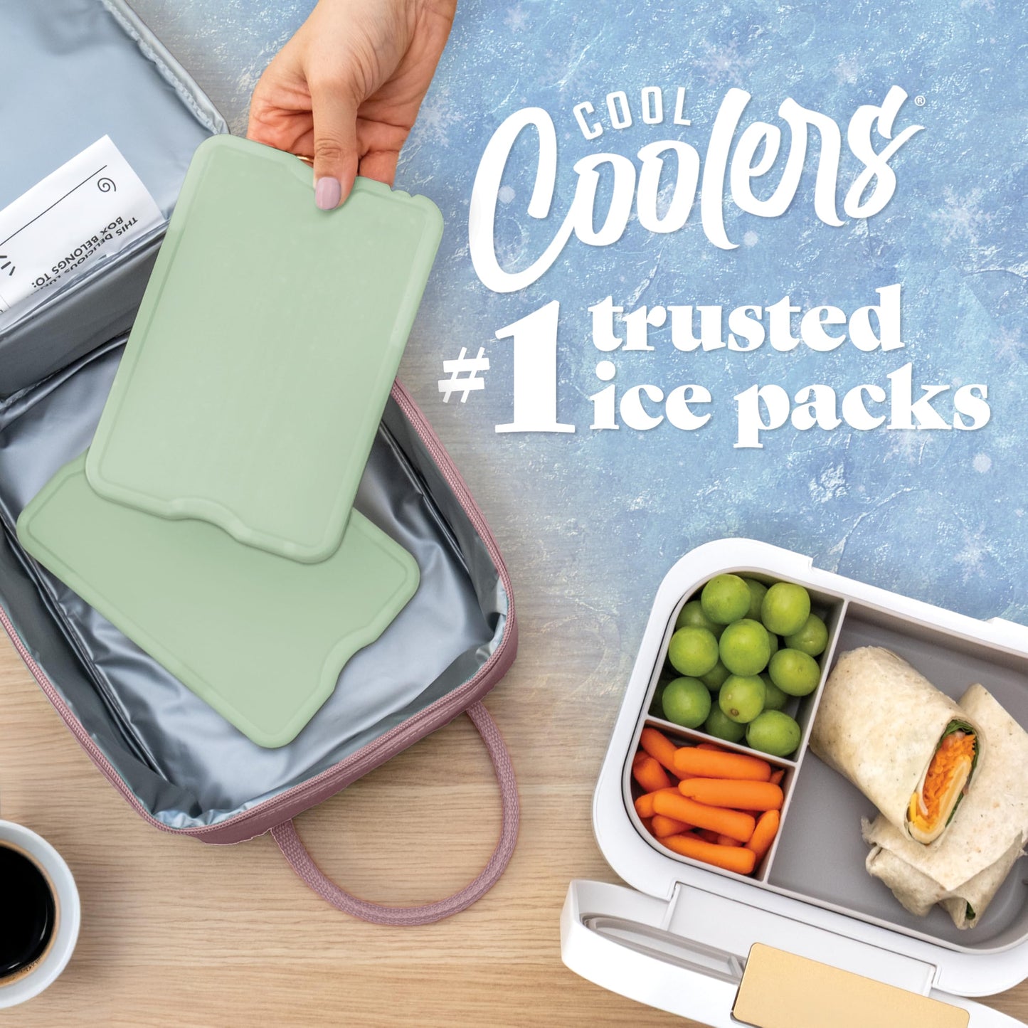 Cool Coolers by Fit & Fresh XL Slim Ice Packs, Quick Freeze Reusable Ice Packs for Lunch Boxes & Coolers, Long-Lasting, Space Saving Cooler Ice Packs, Sage, 4Pk
