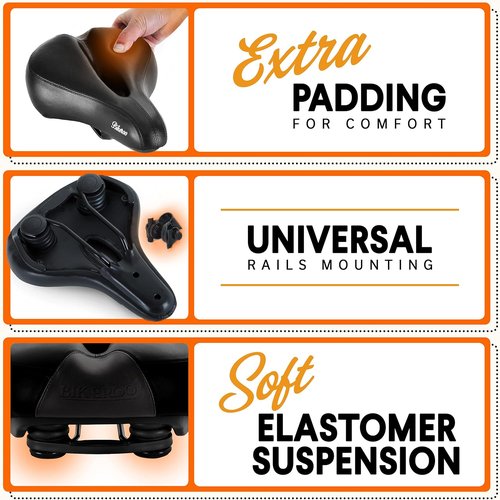 Bikeroo Comfort Saddle - Universal Fit for Indoor & Outdoor Bicycles | Memory Foam with Center Cutaway for Pressure Relief