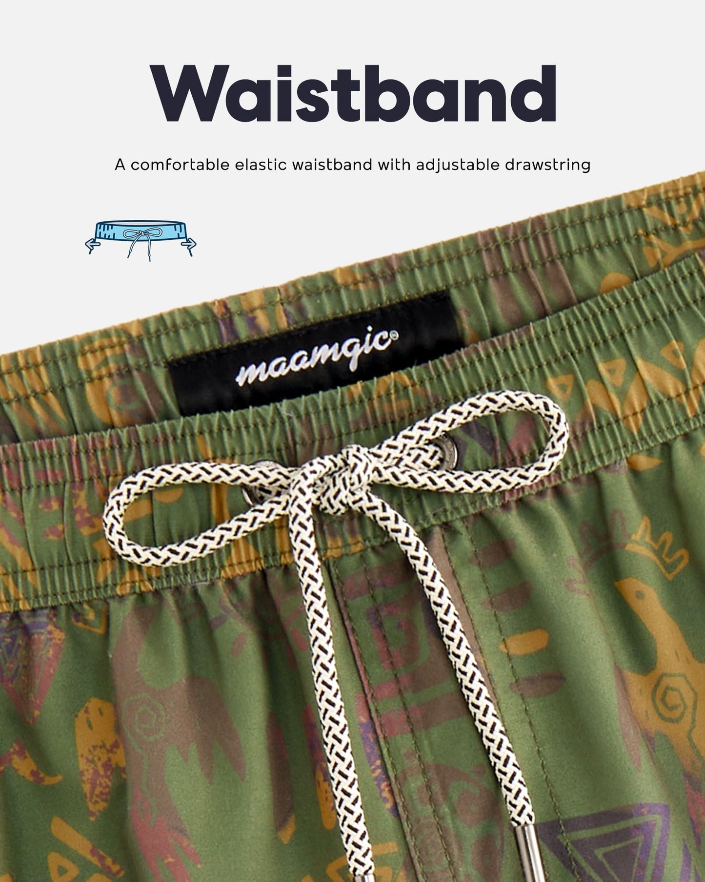 maamgic Mens Swim Trunks Quick Dry Swim Shorts with Mesh Lining Funny Swimwear Bathing Suits 7inch Folk Patterns Green Medium