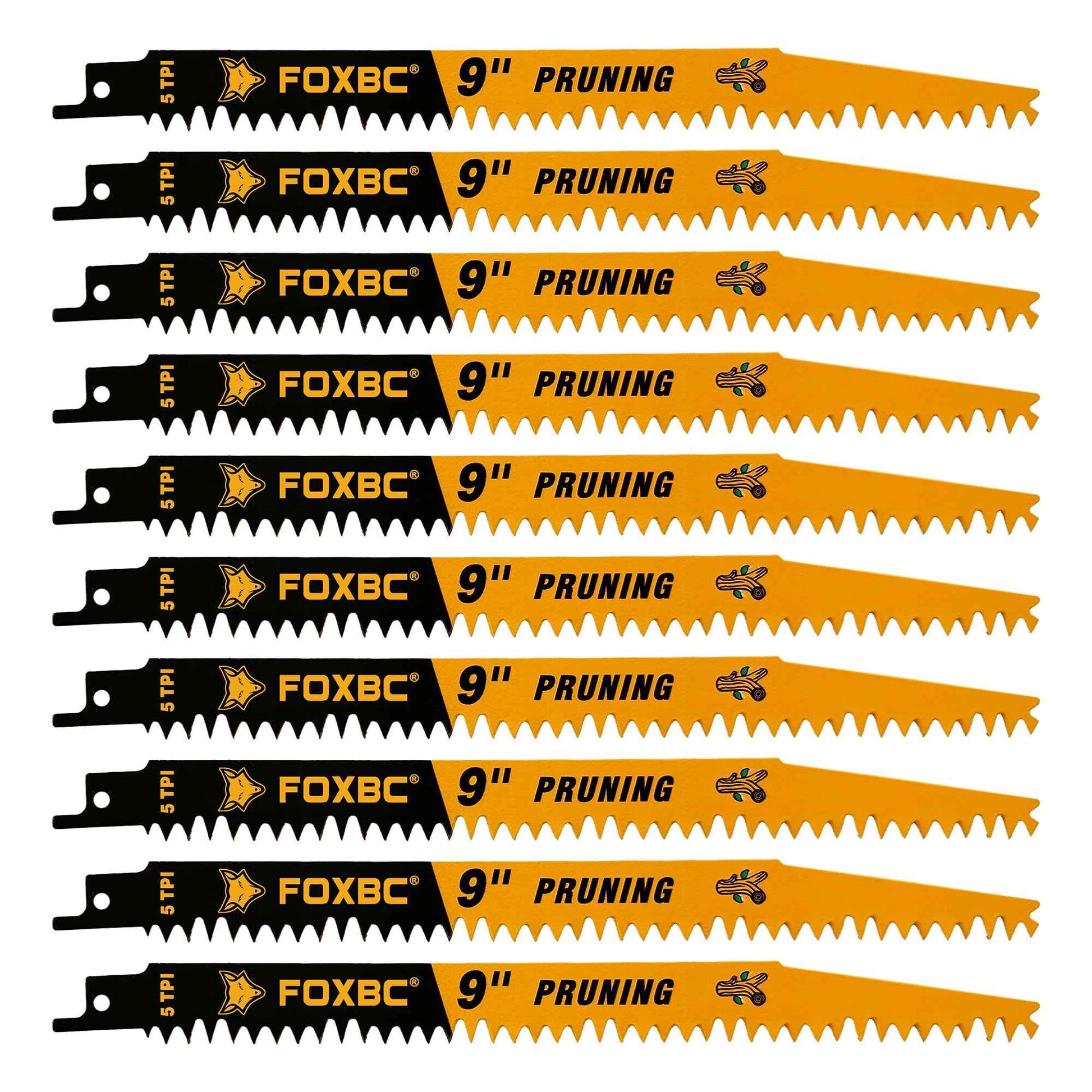 FOXBC Wood Pruning Reciprocating Saw Blades, 9 Inch Pruning Saw Blades 5 TPI for Tree Trimming, Wood Wet Cutting, 10-Pack