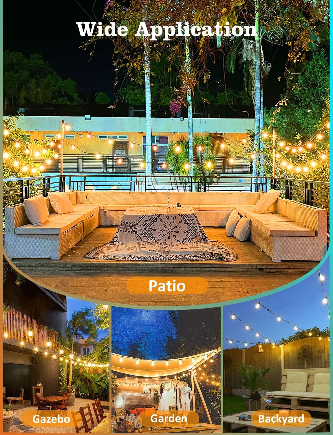 100 FT Waterproof Outdoor String Lights with Dimmable ST38 LED Bulbs - Shatterproof, 3 Light Modes for Patio & Backyard