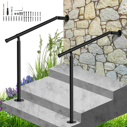 Hand Rails for Outdoor Steps - 2 Pack Metal Railing Kit for 1-3 Steps, Concrete & Brick