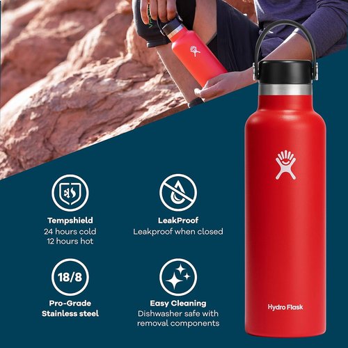 Hydro Flask Water Bottle - Insulated Stainless Steel - Leakproof & Non-Spill, 21 Oz Stone