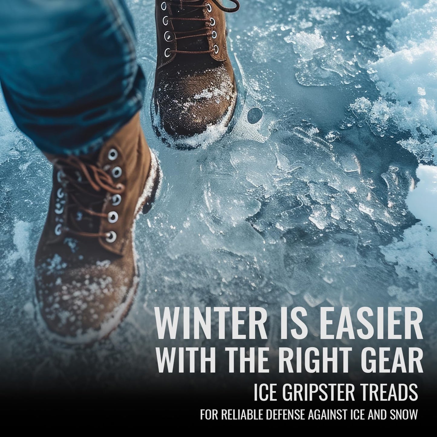 GGS Ice Cleats for Shoes & Boots – Non-Slip Spikes with Adjustable Cinch Cord for Traction in Snow and Ice, Winter Hiking, Fishing, Walking, and Climbing, Large