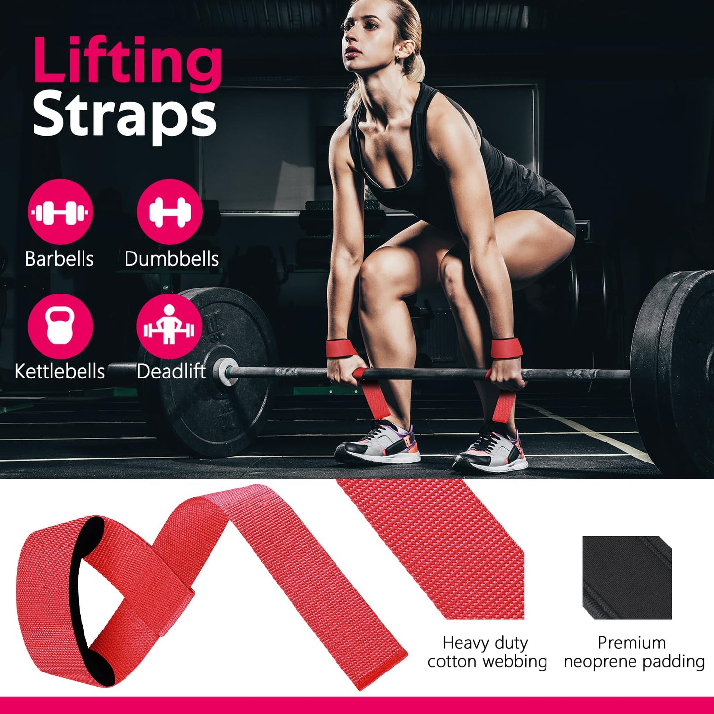 WALITO 8Pcs Barbell Pad Set for Hip Thrust - Squat Pad,Gym Accessories for Women with Bar Bad,Bench Press, with Gym Ankle Straps,Resistance Bands for Working Out,Lifting Strap,Carry Bag (Red)
