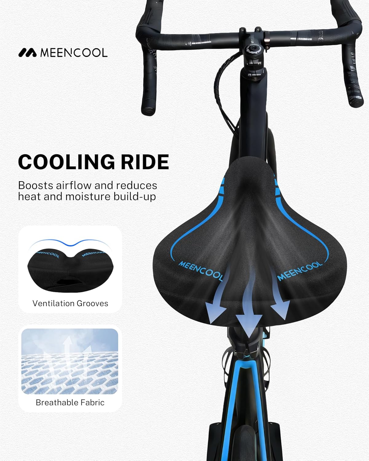 MEENCOOL Bike Seat Cushion - Gel Padded Cover for Ultimate Comfort | Adjustable Velcro Fit (11"x7")