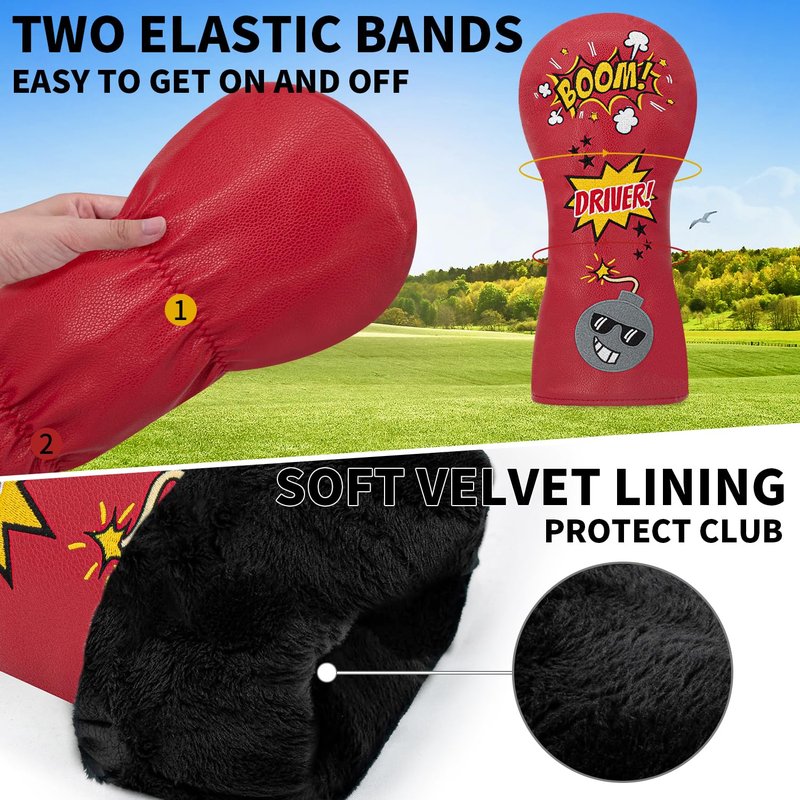 Bomb Golf Club Covers - 3 Options - Golf Driver Headcover/Golf Fairway Wood Head Cover/Hybrid Headcover for Men/Women Golfer - Red Synthetic Leather Golf Headcover. (Red-Fairway)