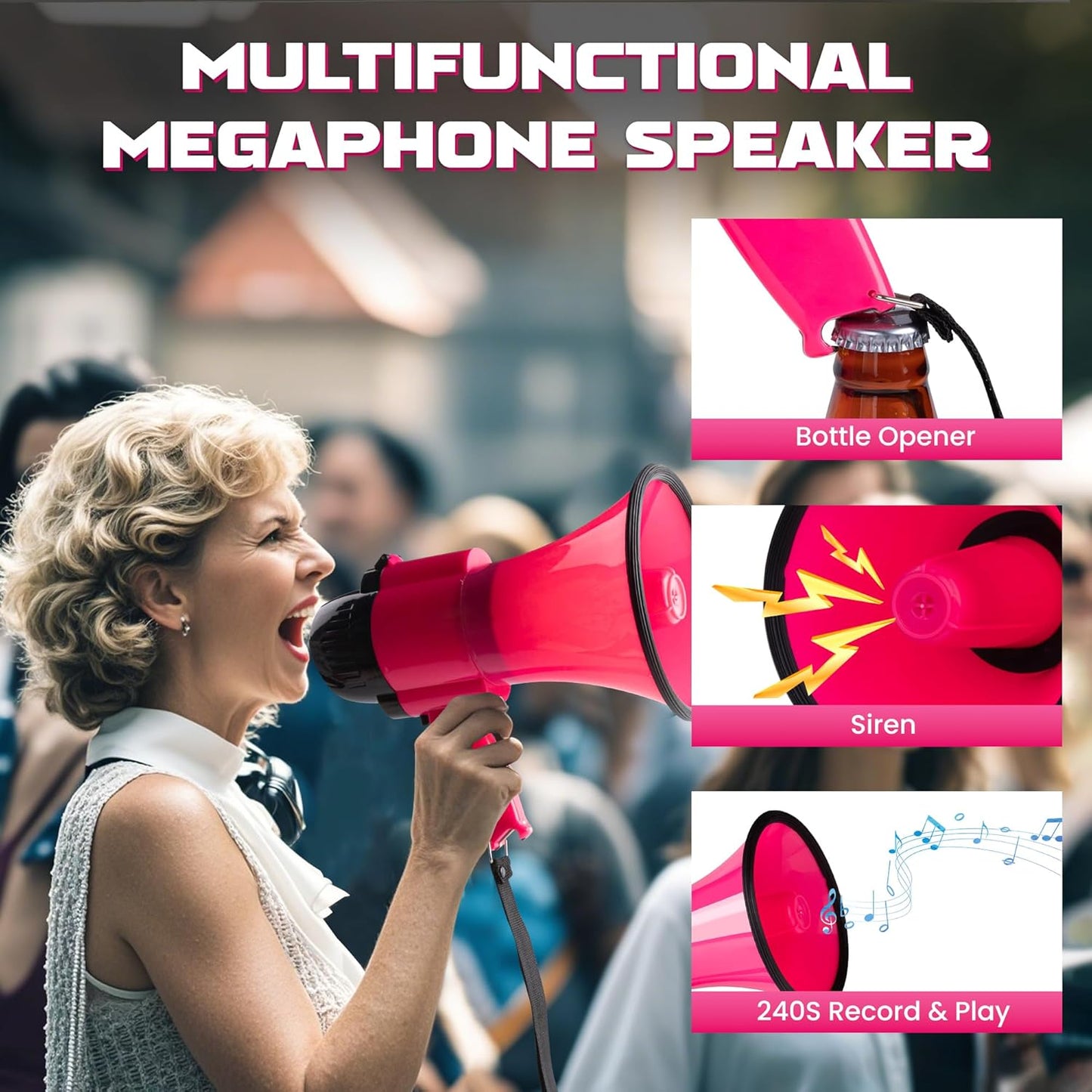 MyMealivos 30W Megaphone - Adjustable Volume Control & Siren - 800 Yards Range for Sports Events
