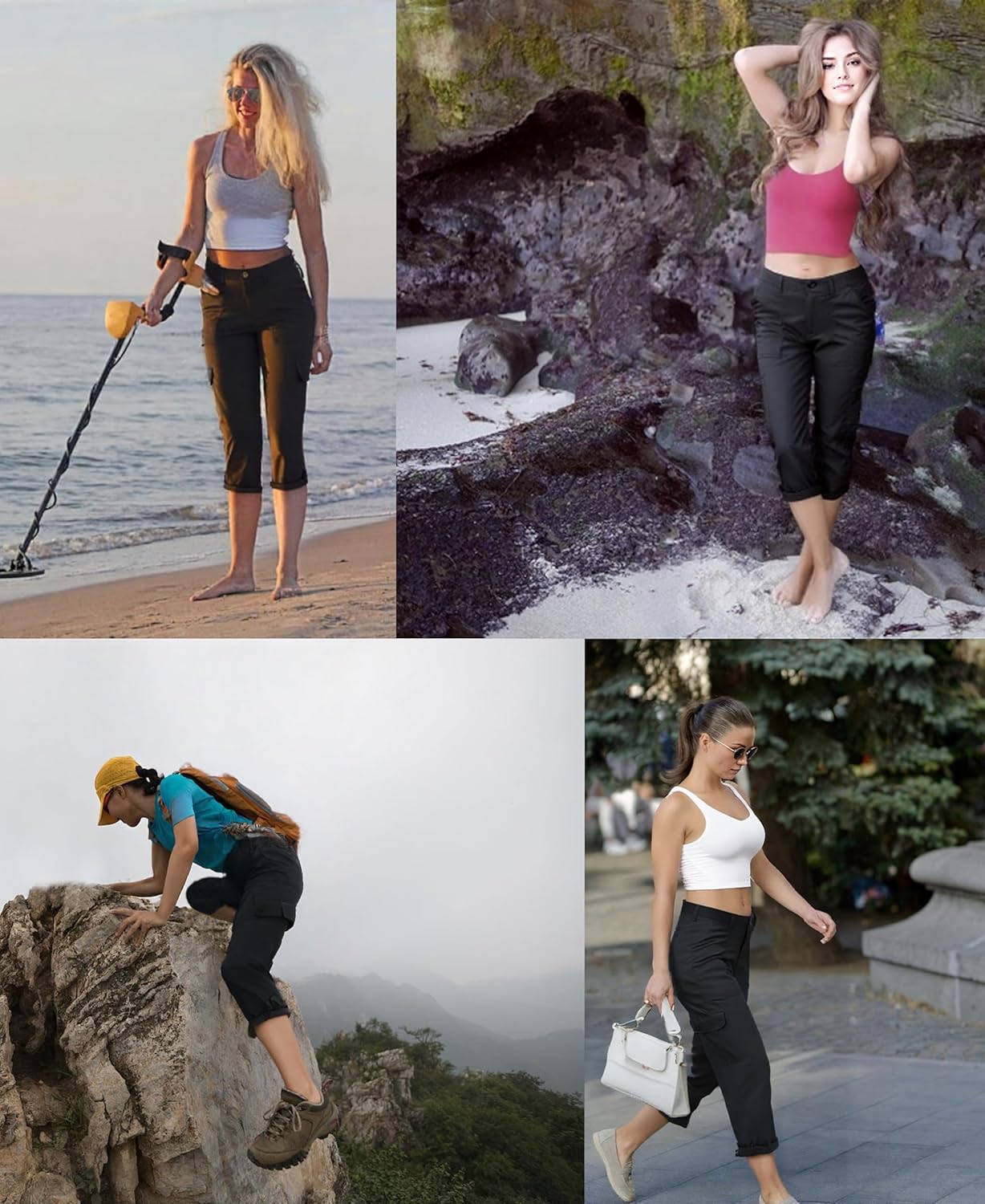 Oalka Women's Cargo Capri Pants - Relaxed Fit Knit Waist for Casual Hiking | Stylish Cropped Design