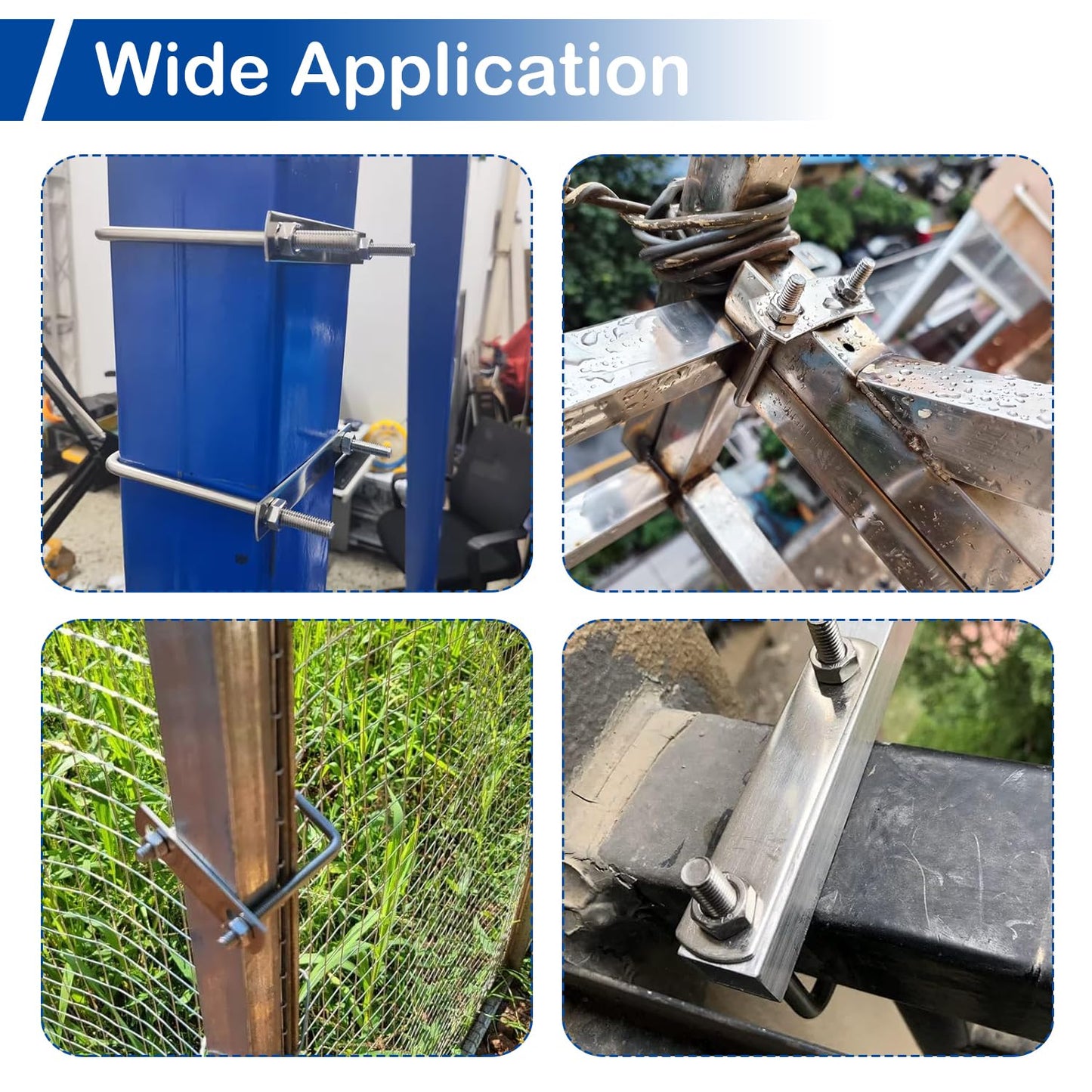 MroMax 4Pcs Square U-Bolts 1-1/2" Inner Width, M8 x 40 x 100mm 304 Stainless Steel U-Bolts with Frame Plates and Nuts, 3.94" Length, for Automobiles Trailer, Ski Boat, Sailboat and Trailer