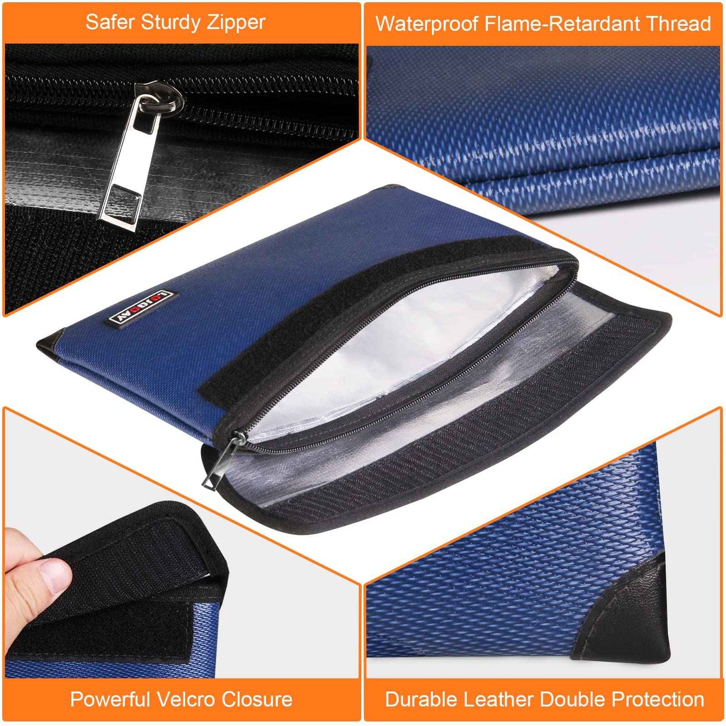 Fireproof Document Bag - with 5200°F Heat Insulated, Waterproof Fireproof Bag with Zipper, 8 Layers of Functional Materials, Fireproof Money Bag for Cash/Documents/Valuables, Fire bag 11"x7.7"