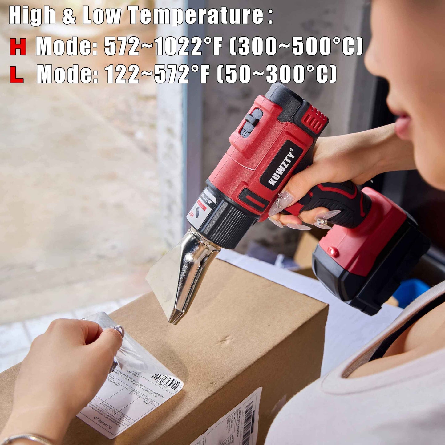 KUWZTY Cordless Heat Gun for Milwaukee M18 Battery,with LCD Digital Display, 2-Temp Setting Max 1022°F(550°C),Heat Gun for Shrink Wrapping, Tube Bending,Resin(Tool Only, NO Battery)
