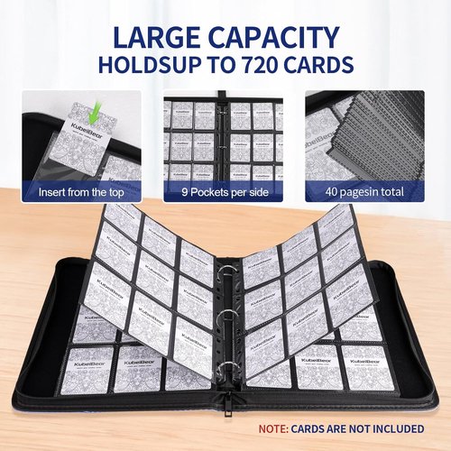 Card Binder - 720 Capacity Zippered Trading Card Holder | Acid-Free, Durable Storage for MTG & Collectibles (Black, 9 Pocket)