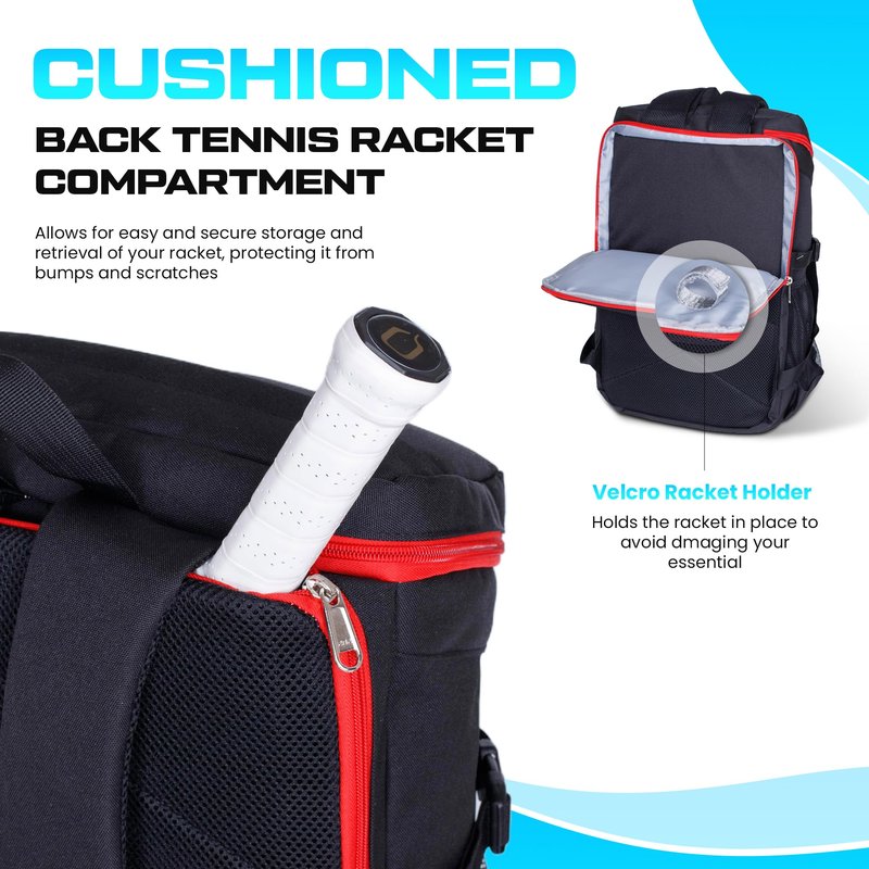 SWFTCRUZ Tennis Bag, Tennis Backpack for Women and Men, Hold 2 Tennis Racket, Pickleball Paddles, Lightweight Oxford Tennis Racket Bag with Ventilated Shoe Compartment