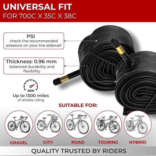 Fincci Pack Inner Tubes - 700c x 35c/38c with 48mm Schrader-Presta Valve | Durable Butyl Rubber for Gravel, Road & Hybrid Bikes