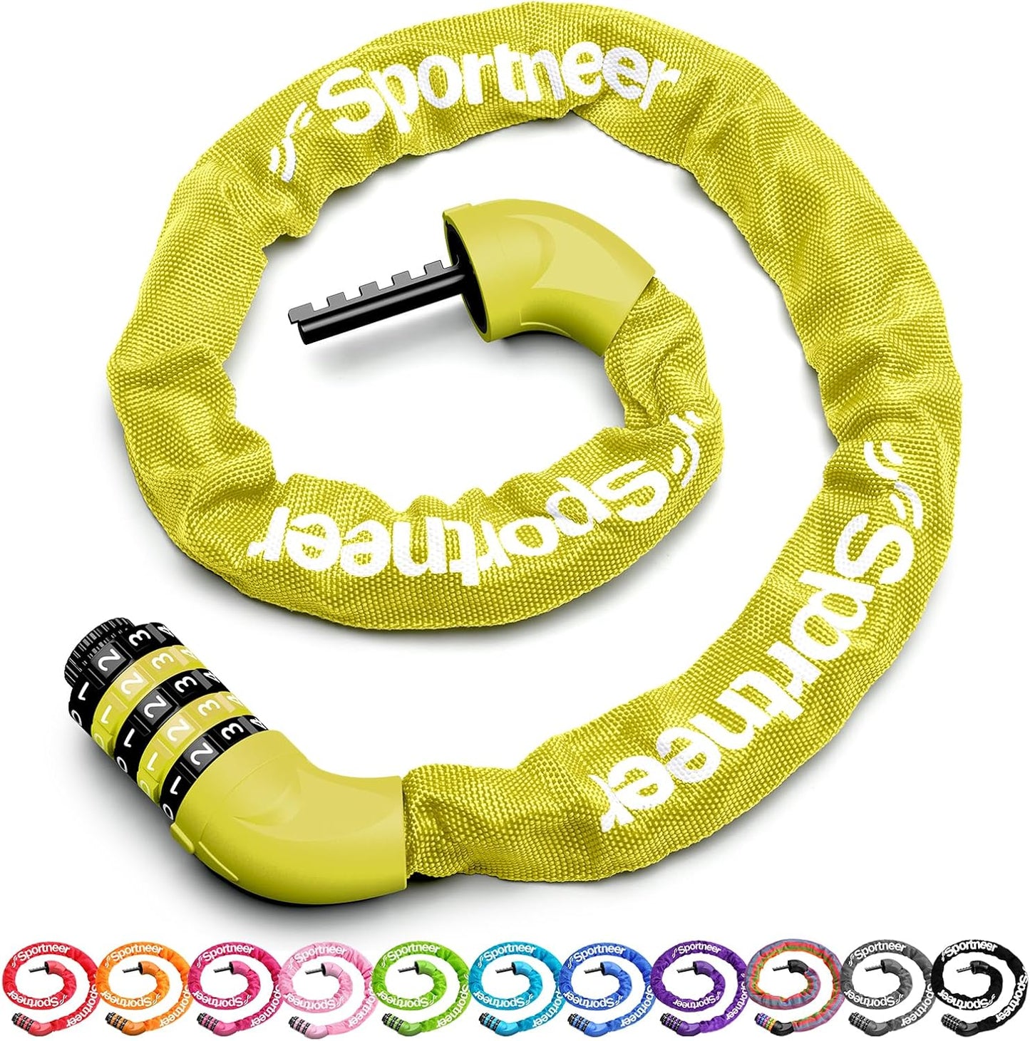 Sportneer Bike Lock - High Security 5-Digit Combination Anti-Theft Chain Lock | 3.2/3.6/4ft Heavy Duty for Bikes, Motorcycles & Scooters