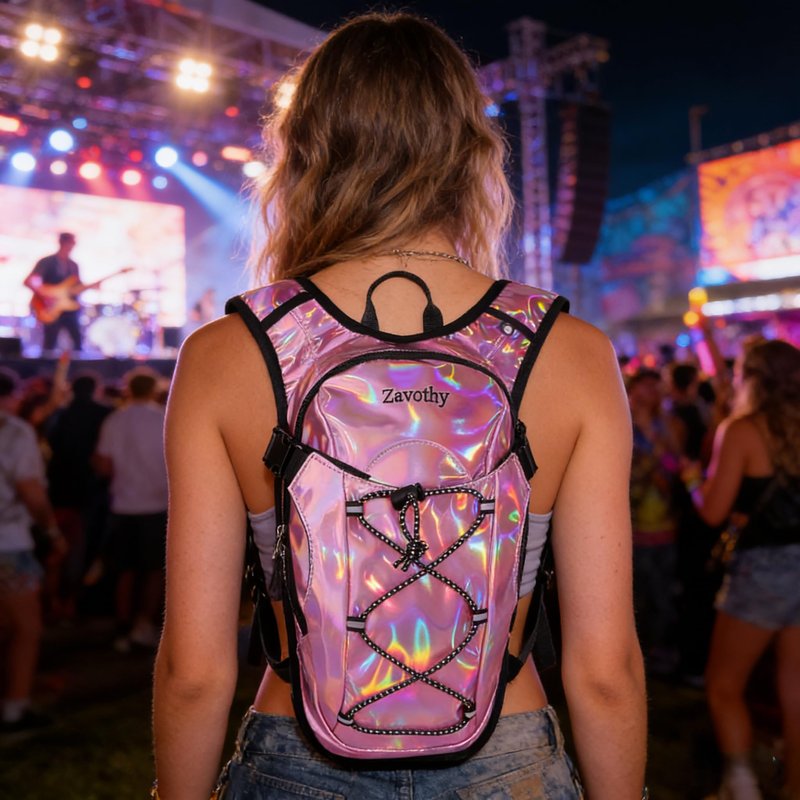 Zavothy Rave Hydration Backpack with 2L Bladder, Lightweight Festival Hydration Pack for EDM, Concerts & Music Festivals, Adjustable Hydration Backpack for Men & Women Pink