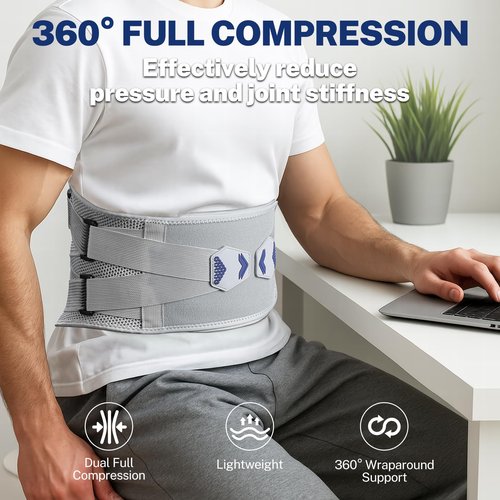 Fitomo Back Brace for Women Men, Slim Fit & Lightweight, Wear Under Clothes, Reinforced 3D Lumbar Support Pad, for Lower Back Pain Relief, Sciatica, Posture, Lifting, Size L