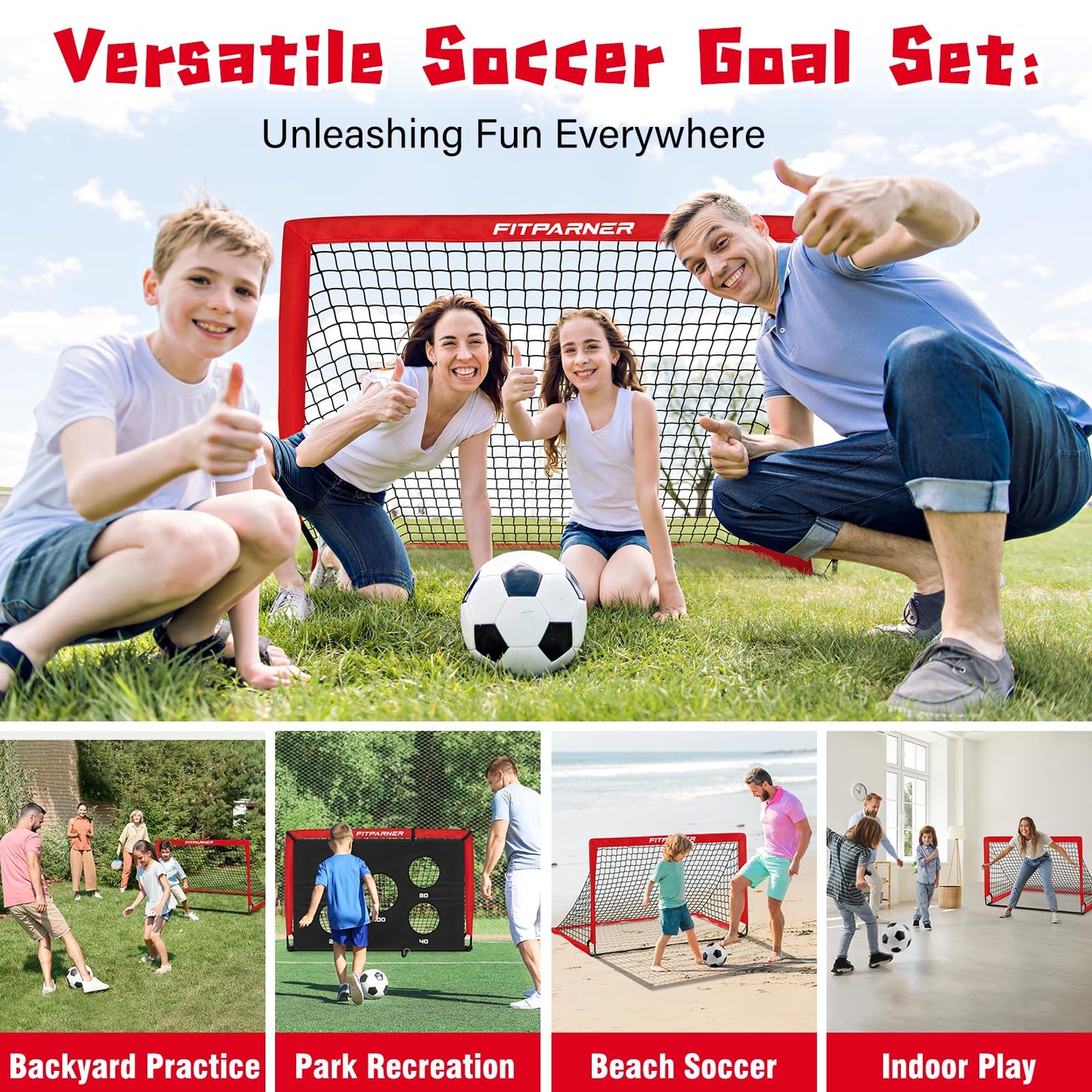 Kids Soccer Goal, 4x3 ft Soccer Net for Kids Age 3-14, Backyard Training Equipment Set with Target, Cones for Goal Practice,Outdoor Game, Ideal Gifts