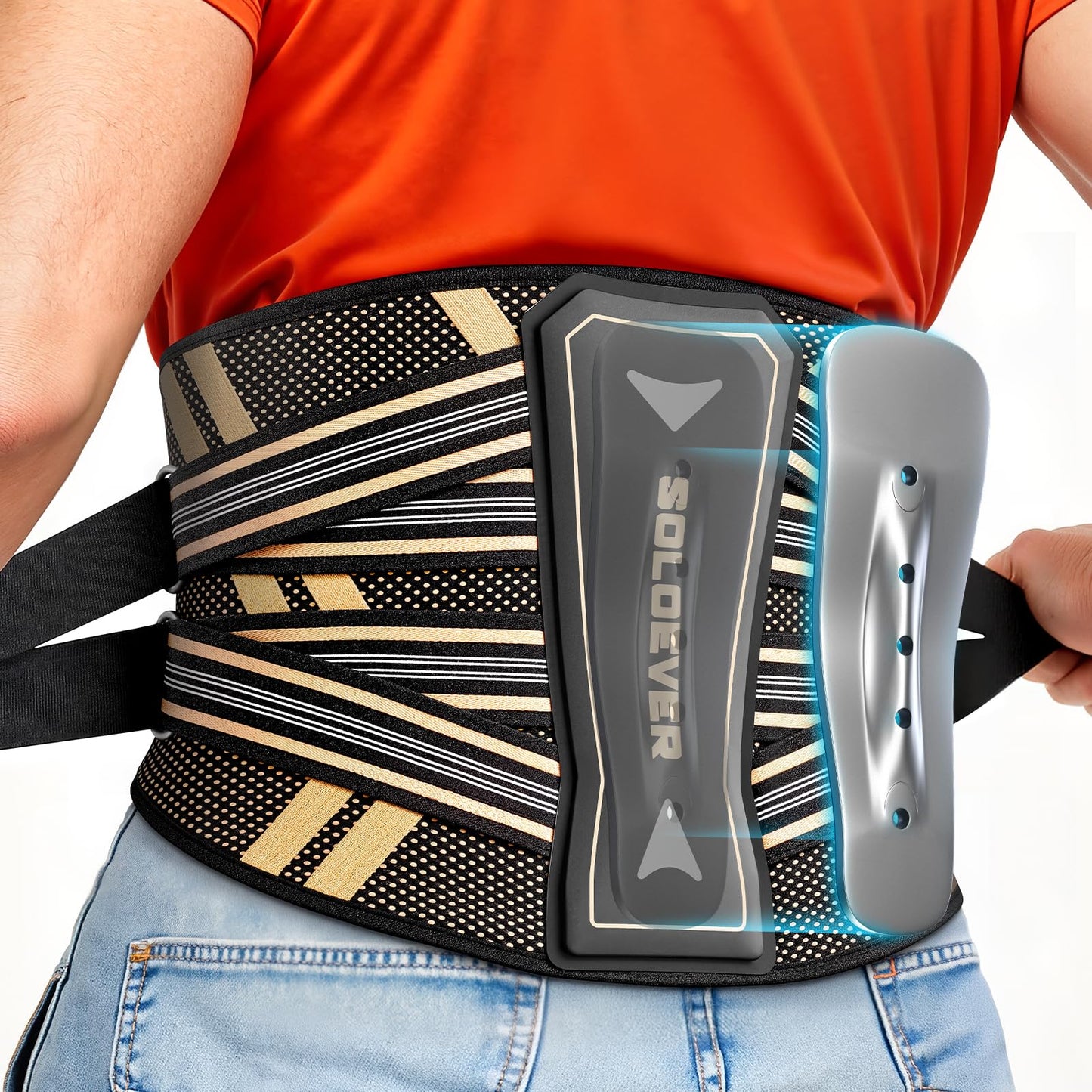 Ultra Breathable Back Brace for Lower Back Pain Relief,[Medical Grade & Copper Infused] Lumbar Support Belt with Bionic Support System, Adjustable Back Support Brace for Sciatica,Herniated Disc,Men&Women(Large)