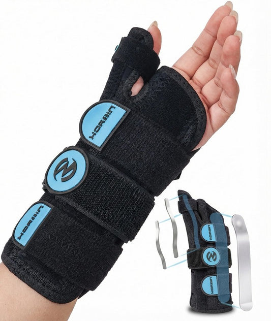 Adjustable Thumb Spica Splint Wrist Brace, Universal for Left/Right Hand, Day & Night Support, Relieves De Quervain's Tenosynovitis/Carpal Tunnel/Tendonitis/Arthritis, Unisex, Blue (Left Hand, S/M)