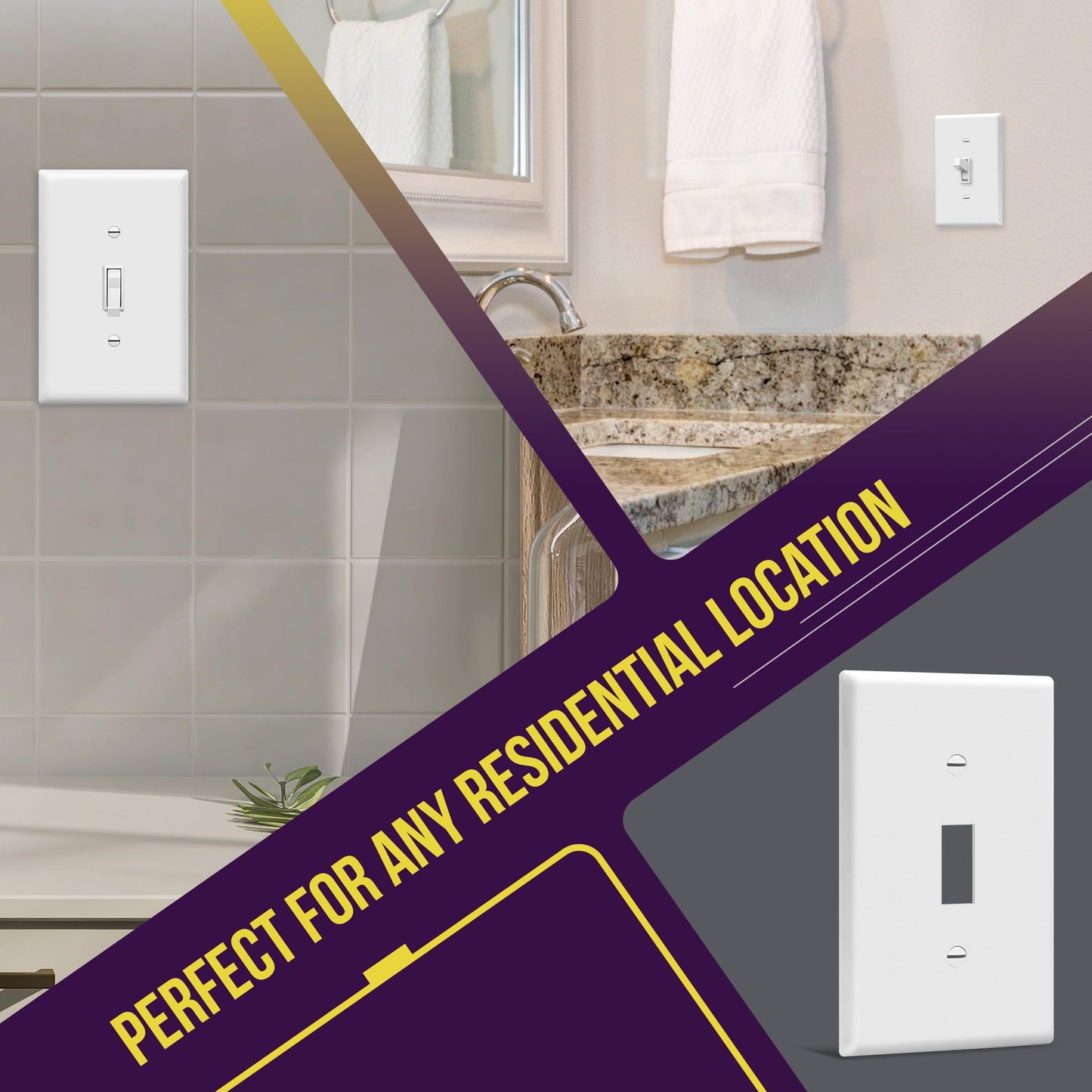 ENERLITES Mid-Size Toggle Light Switch Wall Plate Covers, Gloss Finish, Single Gang 4.88" x 3.11", Unbreakable Polycarbonate Thermoplastic, UL Listed, 8811M-W-5PCS, White, 5 Pack