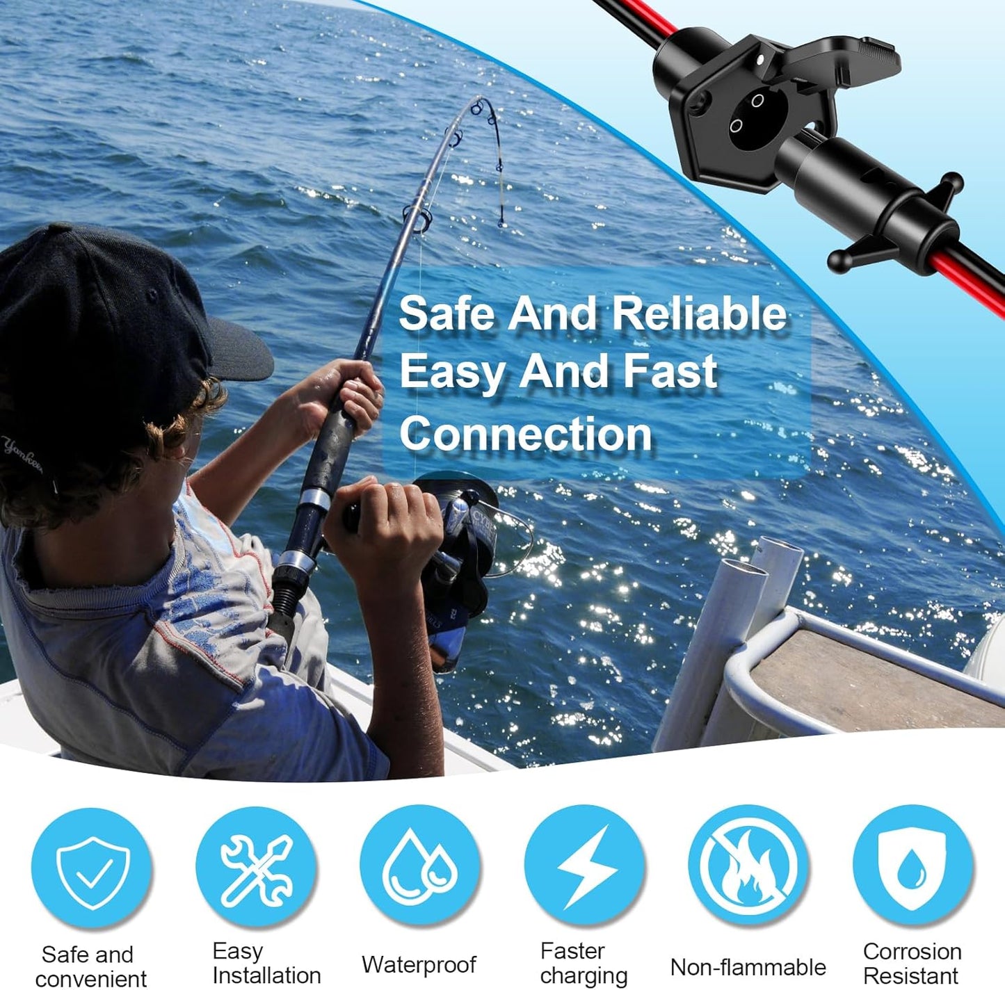 Minn Kota Trolling Motor Plug - Professional Waterproof 12V-24V Quick Connect | 8 Gauge 2 Wire Receptacle