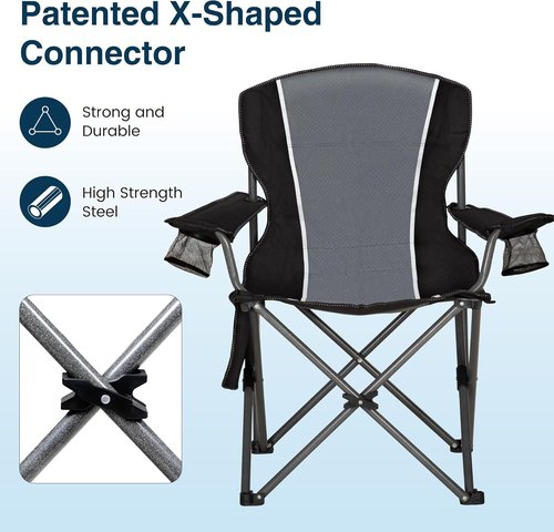 High Point Sports Oversized Camping Chair - Heavy Duty Portable Lawn Chair with Cup Holder, 350 LBS Support | 2 Pack, Gray-Black
