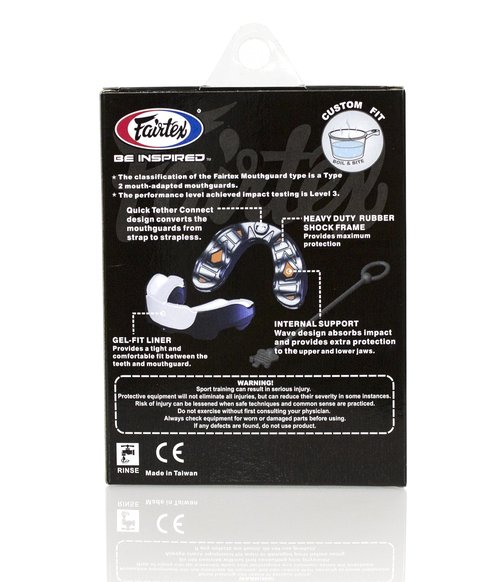 Fairtex MG3 Gel Mouth Guard Protection | Ultimate Protection for Contact Sports | Custom Fit, BPA-Free, Latex-Free | Quick Tether Connect, Heavy-Duty Shock Frame, Gel-Fit Liner (Black)