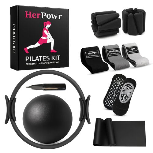 HerPowr Pilates Kit with Weights, Pilates Kit with Ankle Wrist Weights, Pilates Set, at Home Pilates Kit, Pilates Sets for Women, Pilates Essential kit, Pilates Accessories, Pilates Workout Sets