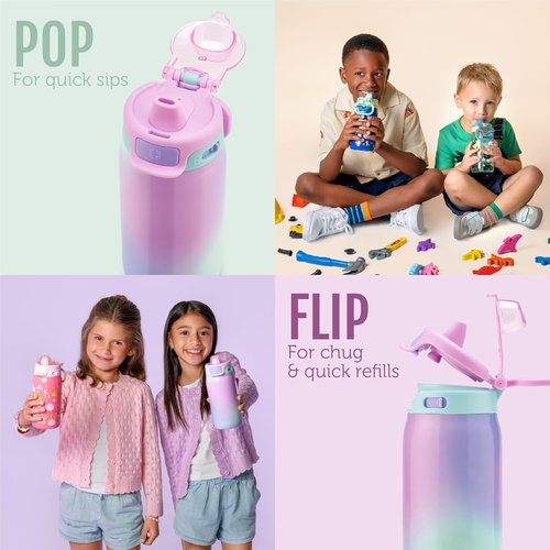 Ello Kids 12oz Pop & Fill Toddler Water Bottle - Quick Fill Lid, Leak Proof, BPA Free | Royal Palace