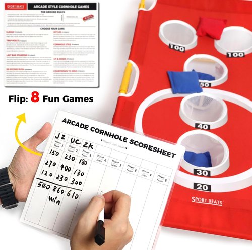 Foldable Cornhole Board Game Set by Arcade Style | Portable 5-Hole Toss Target with 8 Bean Bags & Scorecard - Perfect for Indoor/Outdoor Fun