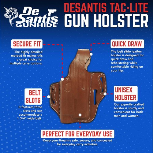 DeSantis Tac-Lite OWB Leather Pistol Holster - Leather Holster for Pistols, Belt Slide Holster, Compatible with GLOCK 19, 23, 32 w/ Streamlight TLR-7, TLR-8 - Right Hand Draw, Tan