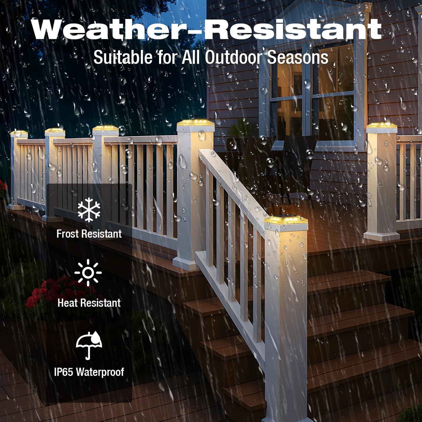 vighep 4x4 Solar Post Cap Lights Outdoor – 4 Pack Fence Post Light with 3 Color Modes, Waterproof Solar Powered Deck Lights for Wooden/Vinyl Posts Top, Garden-White