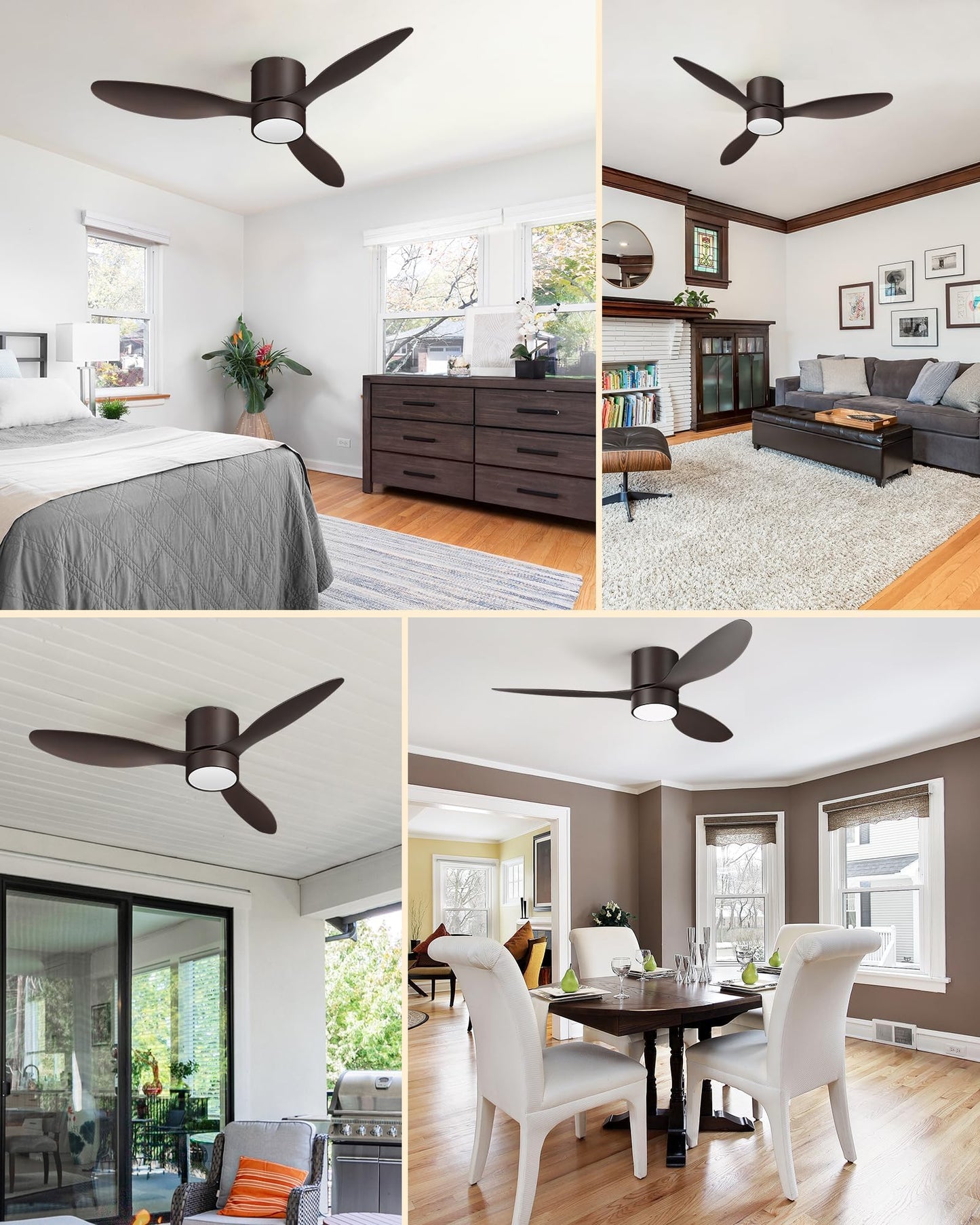 EDISHINE 52" Low Profile Ceiling Fans with Lights, Remote Control, Noiseless, 3CCT LED Dimmable, Reversible DC Motor, Timer, 6 Speeds, Modern Ceiling Fan Flush Mount for Bedroom Living Room, UL Listed