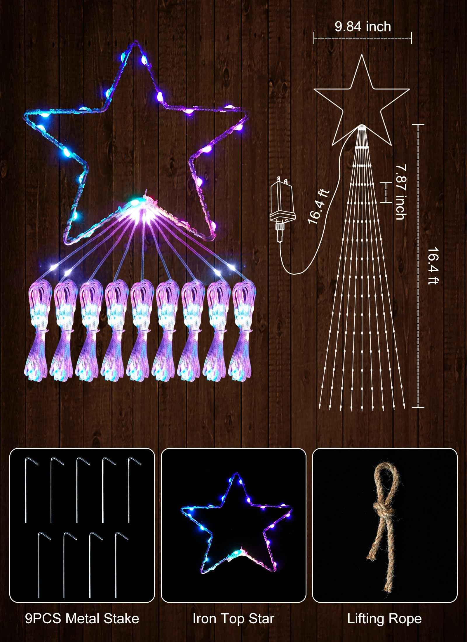 Outdoor Christmas Star String Lights, 16.4Feet 317LED Smart RGB Waterfall Tree String Light with APP Remote Control, DIY Timer Music Sync Shooting Star Lights for Indoor Outdoor Garden Decoration