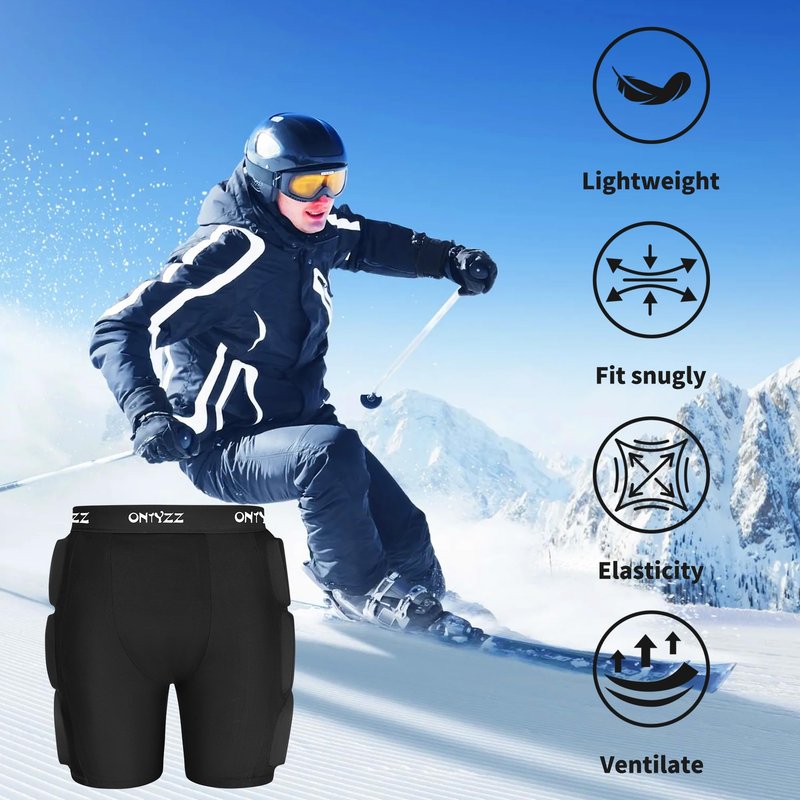 ONTYZZ Protective Padded Shorts, 3D Hip Protection Butt Pads, Impact Gear for Skiing Skating Snowboarding Skateboarding, L Black