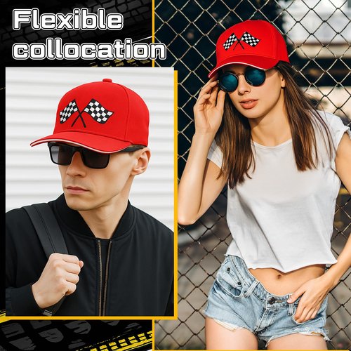Skicuff 12 Pcs Racing Car Flag Hats Bulk for Party Favors Gifts Adjustable Embroidered Checkered Flags Baseball Caps Racing Dad Hats