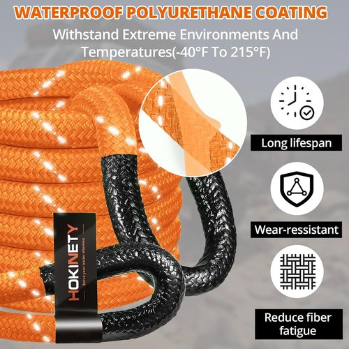 Kinetic Recovery Tow Rope - Heavy Duty 30FT Snatch Strap Kit | 55000LBS Capacity, Reflective Design - Orange