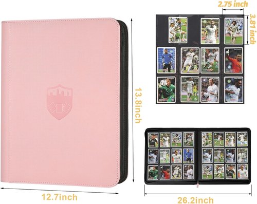 GERMUN Trading Card Binder - Premium 12 Pocket Album for 720 Cards | Double-Sided, Pink Cover