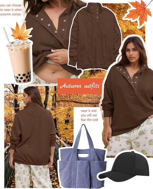 Gacaky Oversized Casual Sweatshirt for Women - Long Sleeve Button Henley Neck Pullover Top