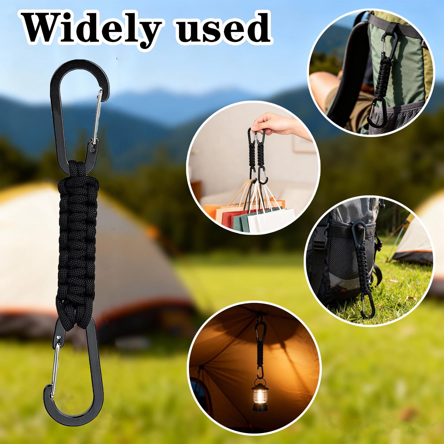 Polawind 2 pieces Keychain Carabiner Clip,D Ring Lanyard Hanger Stroller Hook carabiner keychain for Water Bottle,Key,Backpacks(black)