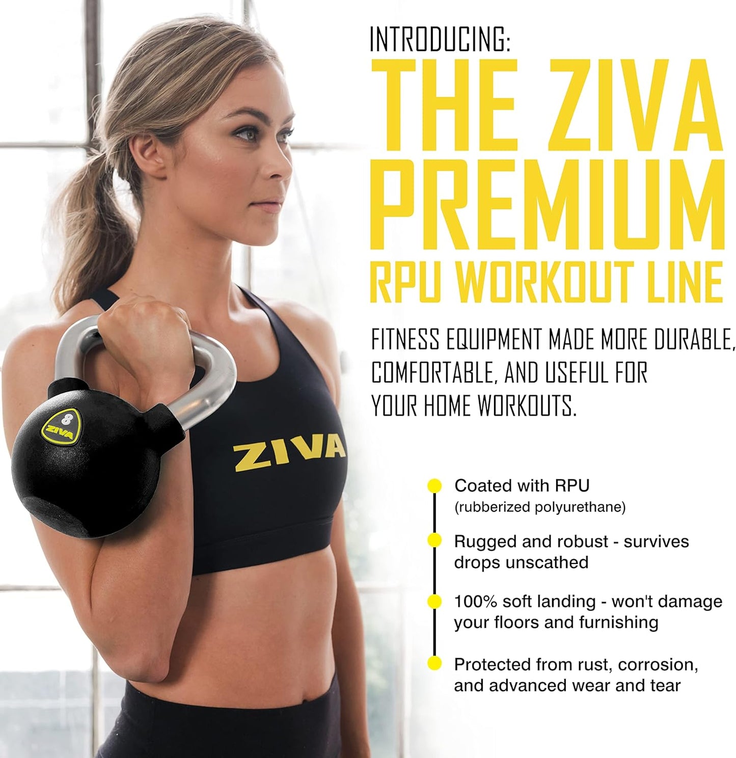 ZIVA Premium Kettlebell - Commercial Grade Rubber Coated Free Weights for Home Gym | 5-50 lbs Options