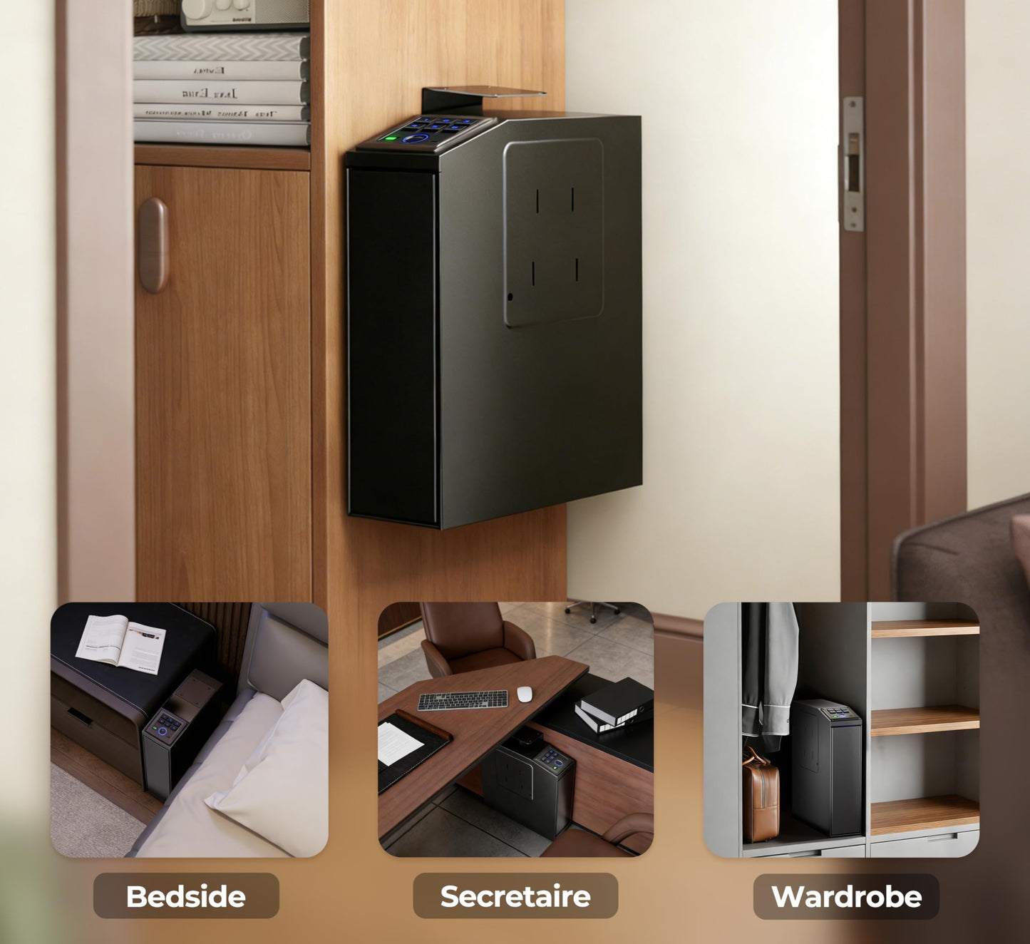 Biometric Slider Safe, 4 Unlock Methods, Wall Safe for Home Defense, Mountable biometric Safe & Lock Box for Nightstand, Desk, Bedside, Truck
