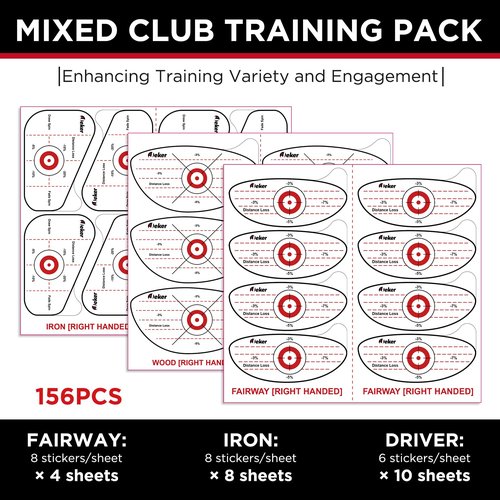 IJEKER Golf Impact Tape - High-Resolution Strike Stickers for Iron, Wood & Fairway Clubs, Non-Residue, Swing Training Aid Impact Labels, Mixed Club Types, 156pcs